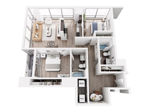 Floor plan for 2 beds, 2 baths, 1142 sqft